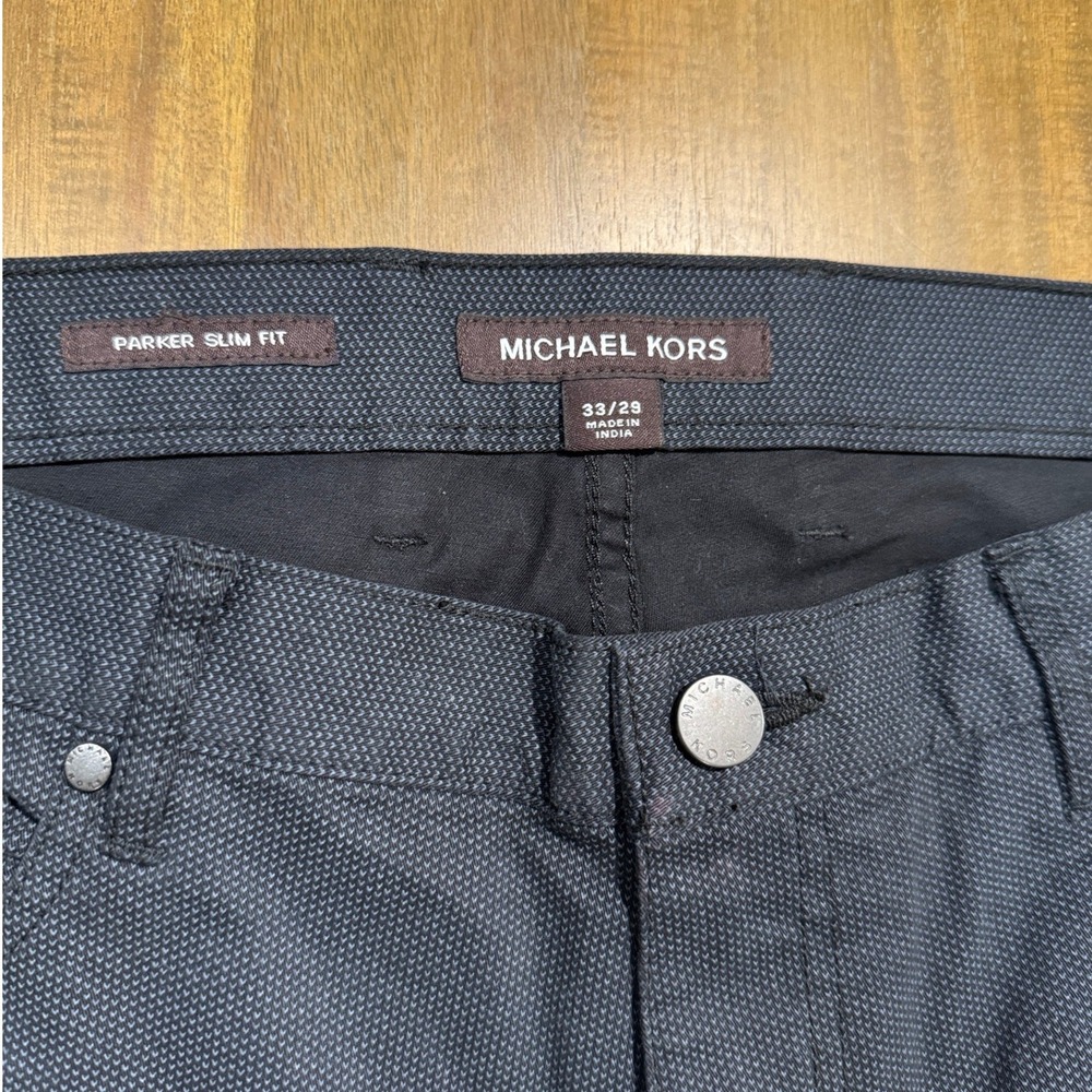 Michael Kors Parker Slim Fit Pants Mens 33/29 Dark Blue Micro Pattern Trousers - Picture 3 of 7